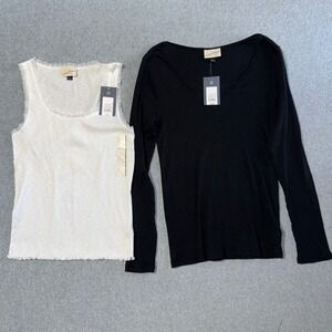 Universal Thread Tops Bundle Coquette Size L Black White NEW Cotton Ribbed Lace